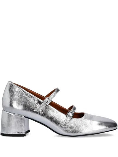 Vagabond Adison Double-buckle Metallic Leather Pumps In Silver