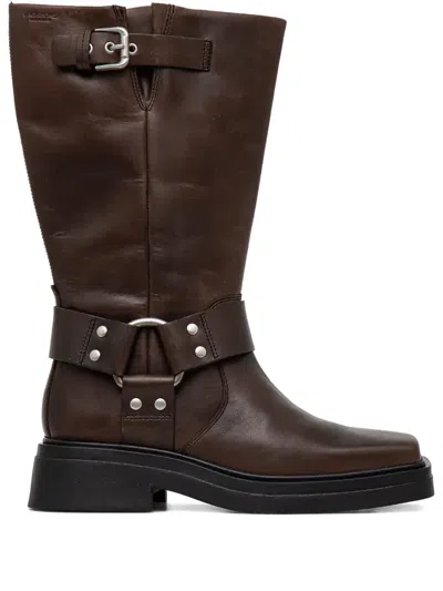 Vagabond Buckle-strap Square-toe Boots In Brown