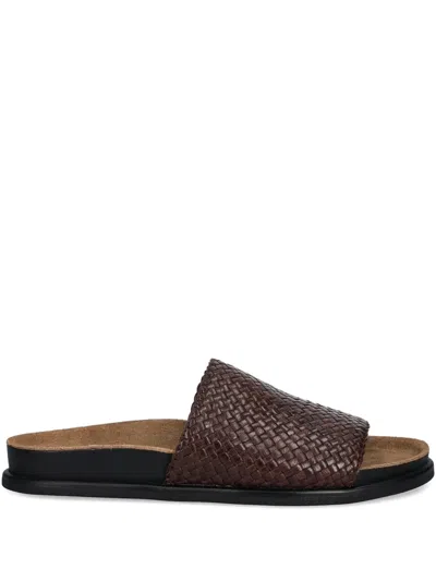 Vagabond Effie Woven Leather Slides In Brown