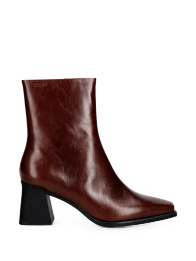 Vagabond Hedda Square-toe Leather Boots In Burgundy