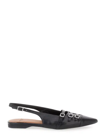 VAGABOND HERMINE BLACK SLINGBACK BALLET FLATS WITH DECORATIVE BUCKLES IN LEATHER WOMAN