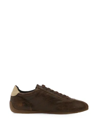 Vagabond Hollie Distressed-effect Lace-up Low-top Sneakers In Brown
