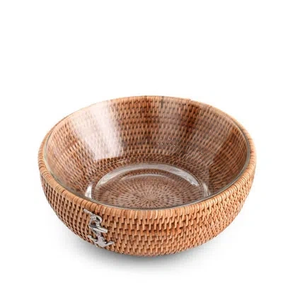 Vagabond House Anchor Hand Woven Wicker Natural Rattan Serving Bowl In Brown,silver