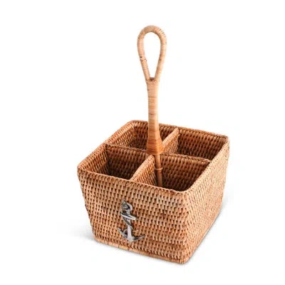 Vagabond House Anchor Hand Woven Wicker Rattan Flatware Caddy In Brown