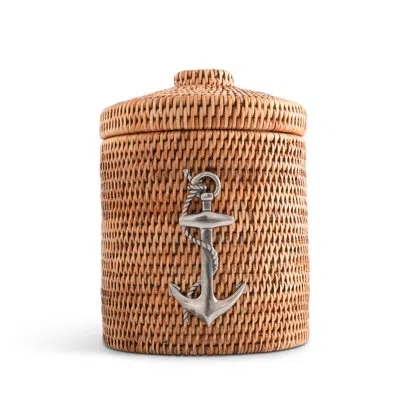 Vagabond House Anchor Hand Woven Wicker Rattan Lidded Ice Bucket In Brown,pewter