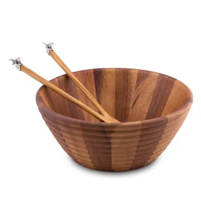 Vagabond House Arche Of Bees Hive Shaped Salad Bowl With Pewter Bee In Brown