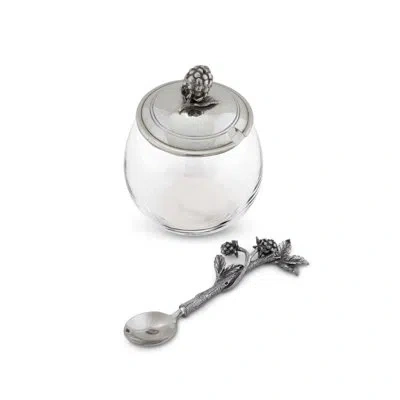 Vagabond House Farmer's Market Pewter Blackberry/raspberry 0.375 Qt. Storage Jar With Spoon In Silver,clear