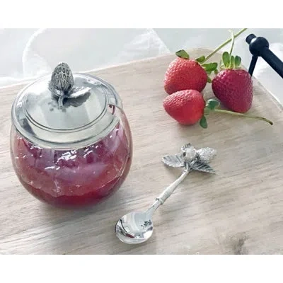 Vagabond House Farmer's Market Pewter Metal Strawberry 0.375 Qt. Storage Jar With Spoon In Clear,silver