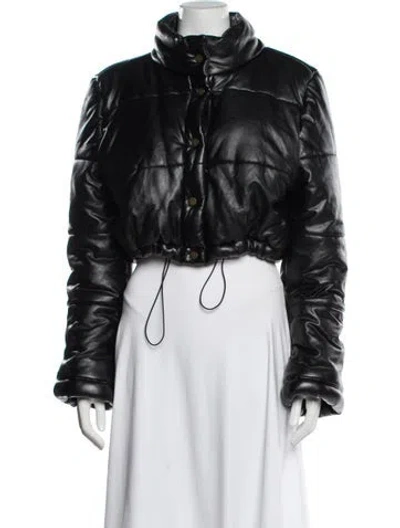 Pre-owned Vagabond House Faux Leather Down Jacket In Black