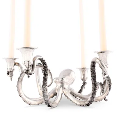 Vagabond House Four Taper Pewter Octopus Candelabrum In Metallic