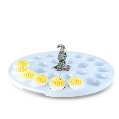 Vagabond House Garden Friends Deviled Egg Platter In White;silver