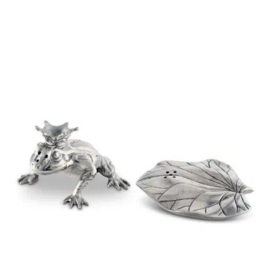Vagabond House Garden Friends Frog Prince Salt And Pepper Shaker Set In Silver
