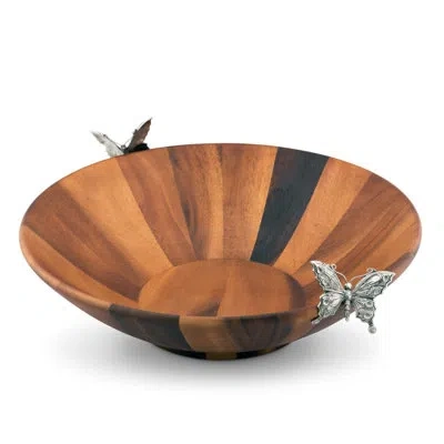 Vagabond House Garden Friends Salad Bowl With Pewter Butterflies In Brown