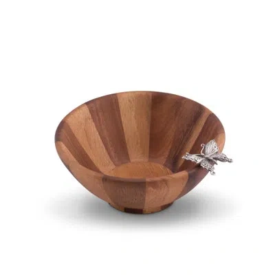 Vagabond House Garden Friends Salad Bowl With Pewter Butterfly In Brown