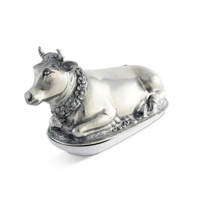Vagabond House Garden Friends The Cow Butter Dish In White;gray;silver