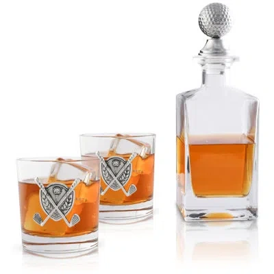 Vagabond House Glass Whiskey Golf Ball Decanter With Pair Of Double Old Fashion Glasses In Clear