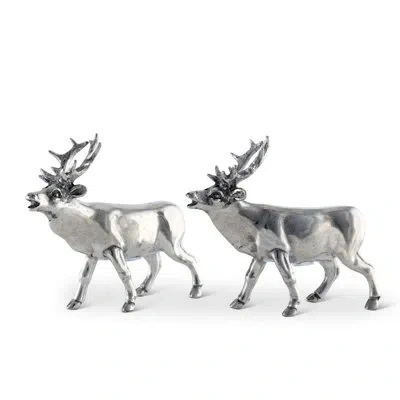 Vagabond House Lodge Pewter Deer Elk Salt And Pepper Shaker Set In Silver