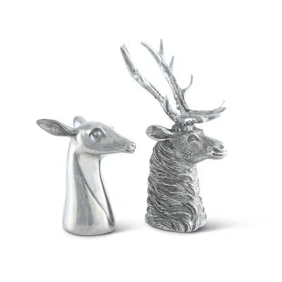 Vagabond House Lodge Pewter Stag And Doe Salt And Pepper Shaker Set In Silver