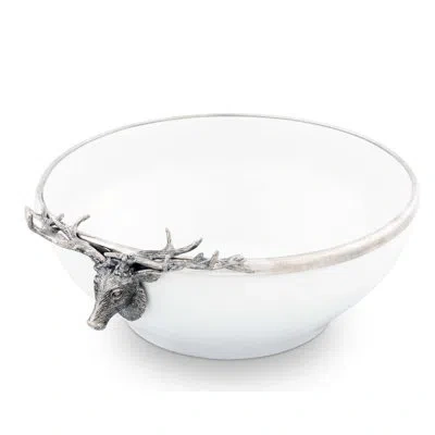 Vagabond House Lodge Serving Bowl With Pewter Elk Head In White