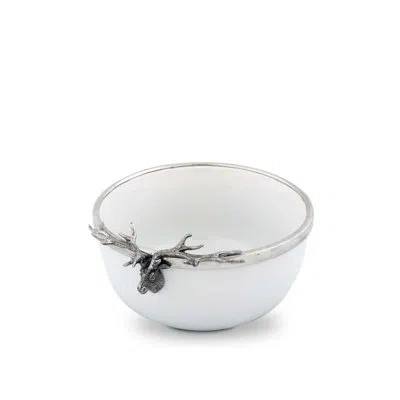 Vagabond House Lodge Serving Bowl With Pewter Elk Head In White