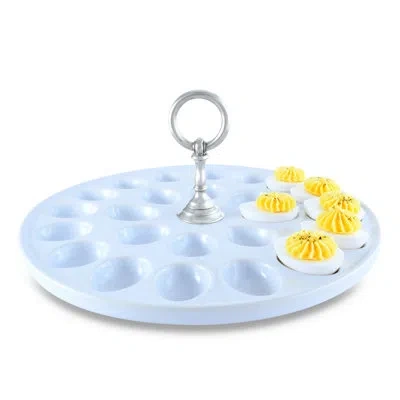 Vagabond House Medici Living Deviled Egg Platter In White;silver