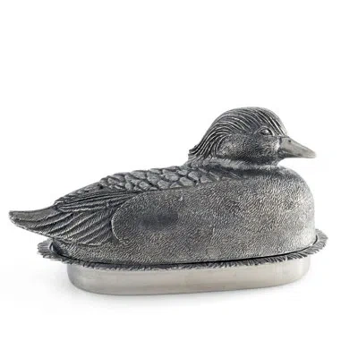 Vagabond House Morning Hunt Mallard Duck Butter Dish In Silver
