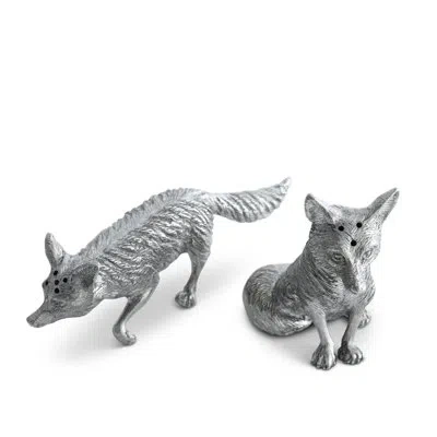 Vagabond House Morning Hunt Pewter Foxes Salt And Pepper Shaker Set In Silver