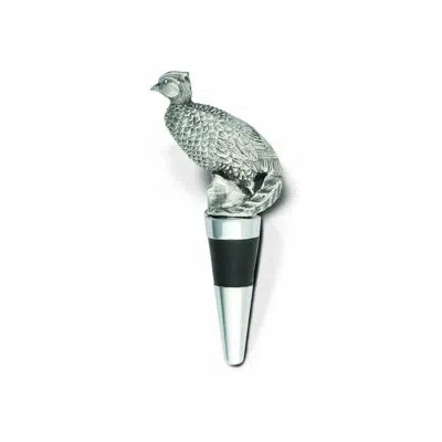Vagabond House Morning Hunt Pewter Pheasant Bottle Stopper In Silver;green;black