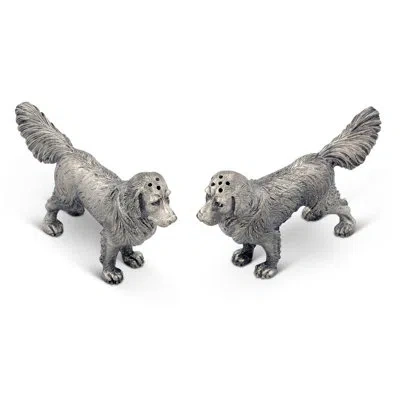 Vagabond House Morning Hunt Pewter Retriever Dog Salt And Pepper Shaker Set In Silver