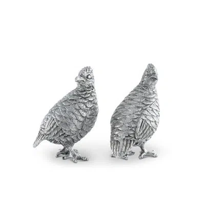 Vagabond House Morning Hunt Pewter Standing Quail Salt And Pepper Shaker Set In Silver