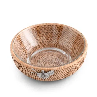 Vagabond House Orchid Hand Woven Wicker Natural Rattan Serving Bowl In Brown,silver