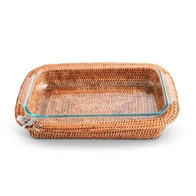 Vagabond House Orchid Hand Woven Wicker Rattan 3qt Rectangular Casserole Holder In Brown