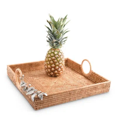 Vagabond House Orchid Hand Woven Wicker Rattan Large Square Tray In Brown,pewter