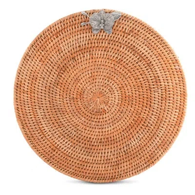Vagabond House Orchid Placemat Hand Woven Wicker Rattan Round In Brown,gray