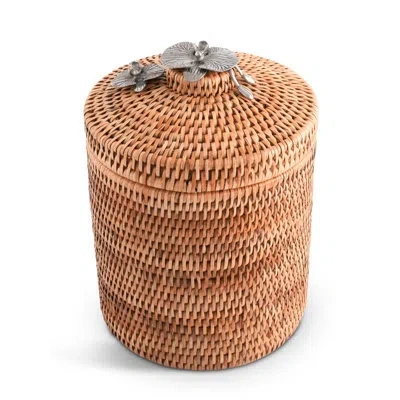 Vagabond House Orchids Hand Woven Wicker Rattan Lidded Ice Bucket In Brown,gray