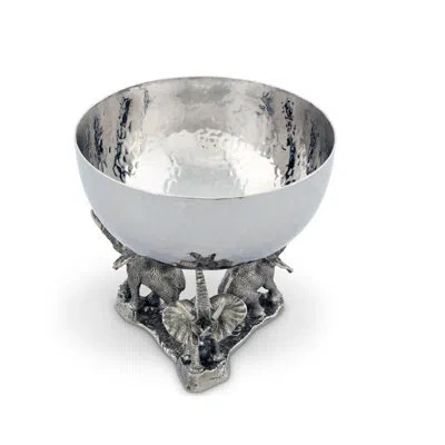 Vagabond House Safari Nut Bowl With 3 Pewter Elephant Base In Silver;dark Gray