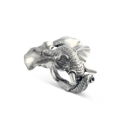 Vagabond House Safari Pewter Elephant Napkin Ring In Silver