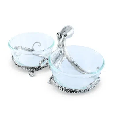 Vagabond House Sea And Shore Glass Abstract Decorative Bowl In Clear/silver In Clear,silver