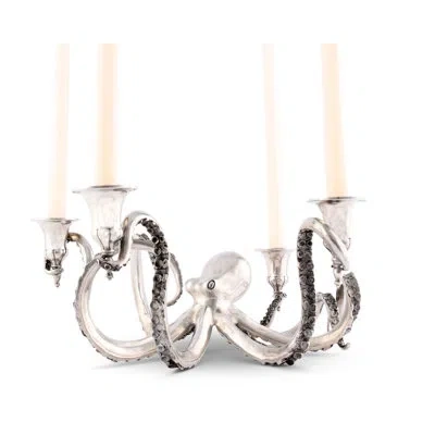 Vagabond House Sea And Shore Octopus Four Taper Metal Candelabra In Silver