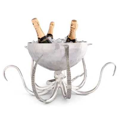 Vagabond House Sea And Shore Pewter Octopus Beverage Tub With Hand In Silver