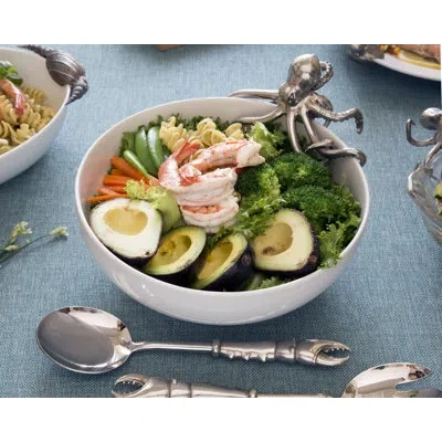 Vagabond House Sea And Shore Pewter Octopus On Glass Clam Shell Dessert Bowl In Clear