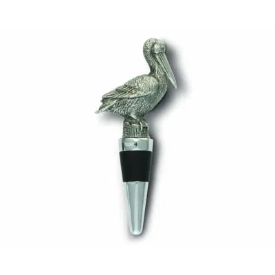 Vagabond House Sea And Shore Pewter Pelican Bottle Stopper In Green;black