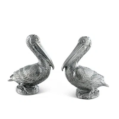 Vagabond House Sea And Shore Pewter Pelicans Salt And Pepper Shaker Set In Silver