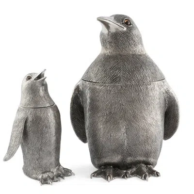 Vagabond House Sea And Shore Pewter Penguin Cocktail Shaker In Silver