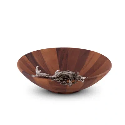 Vagabond House Sea And Shore Salad Bowl With Pewter Crab In Brown