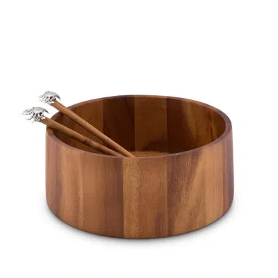 Vagabond House Sea And Shore Salad Bowl With Pewter Crab In Brown