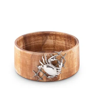 Vagabond House Sea And Shore Salad Bowl With Pewter Crab In Net In Brown