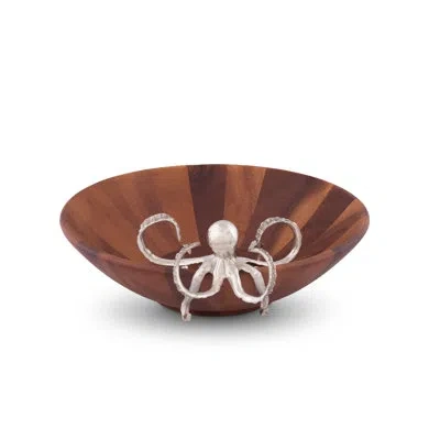 Vagabond House Sea And Shore Salad Bowl With Pewter Octopus In Brown