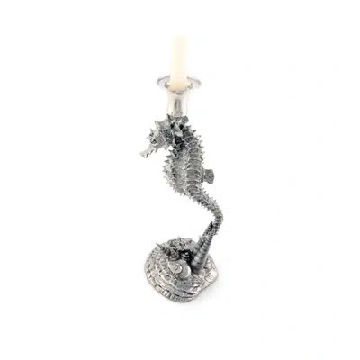 Vagabond House Sea And Shore Seahorse Centerpiece Metal Candlestick In Gray
