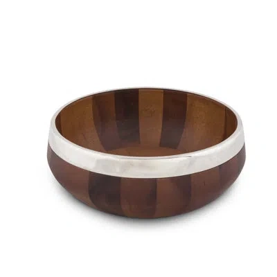 Vagabond House Tribeca Hand Turned Salad Bowl With Pewter Rim In Brown;silver